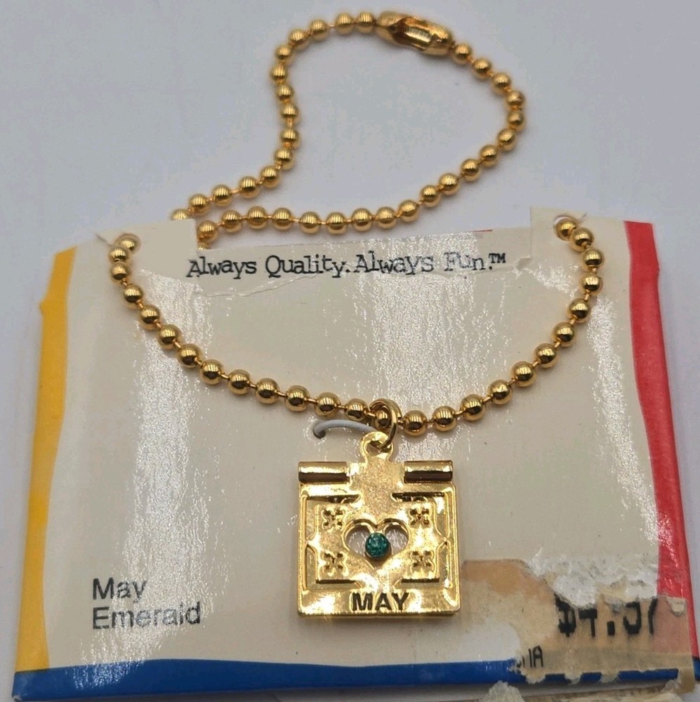 Vintage McDonald’s May Emerald Necklace Gold Tone Charm Birthday Jewelry NOS