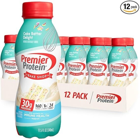 Premier Protein Shake 30g Protein Vitamins 11.5 Fl Oz (Pack of 12) Cake Batter