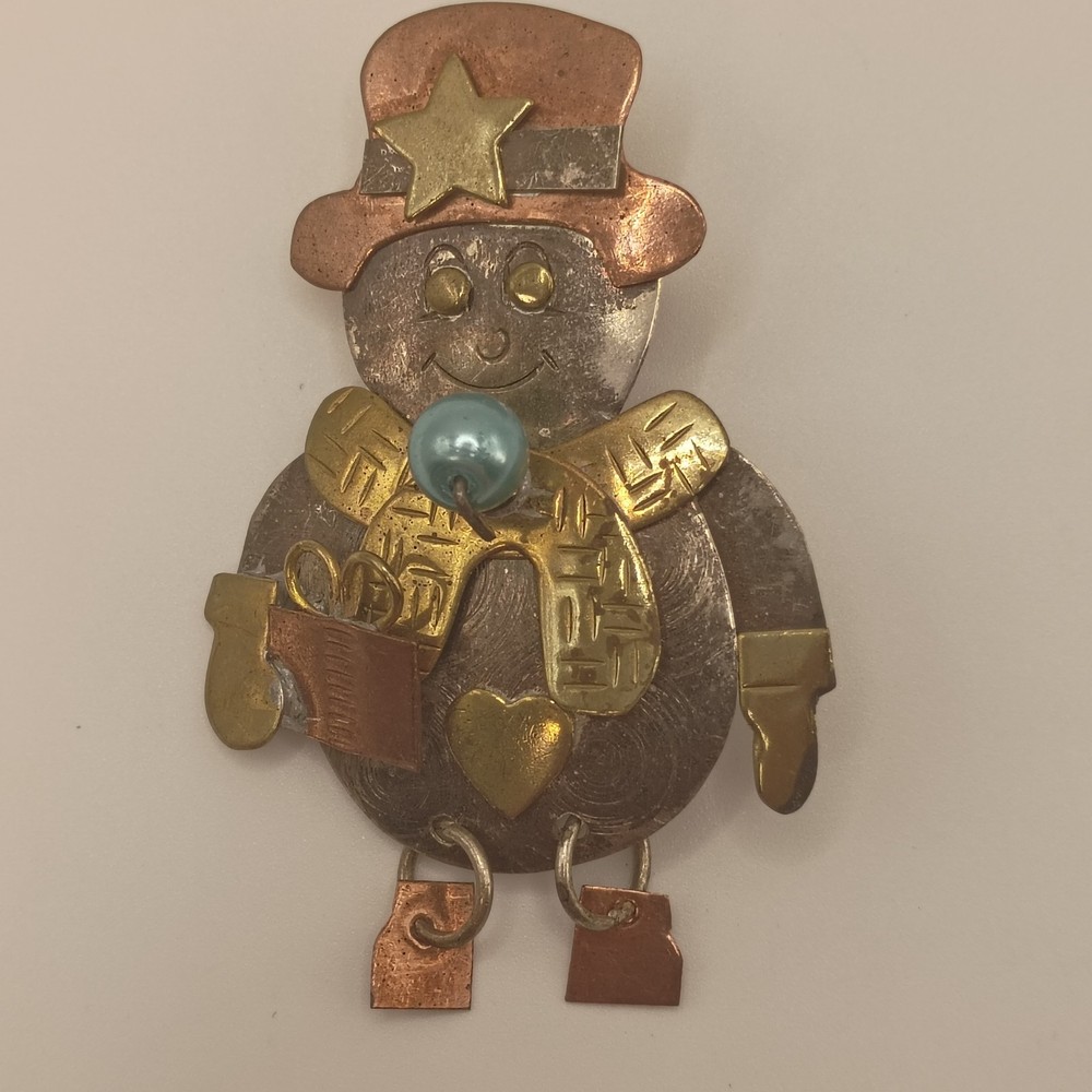 Vintage Christmas Brooch Mixed Metal Snowman Winter Unique