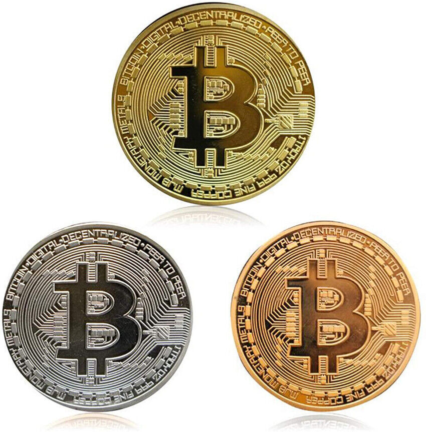 3 Pcs Bitcoin Coin Collection Collectible BTC Coin Physical Plated Color Gold