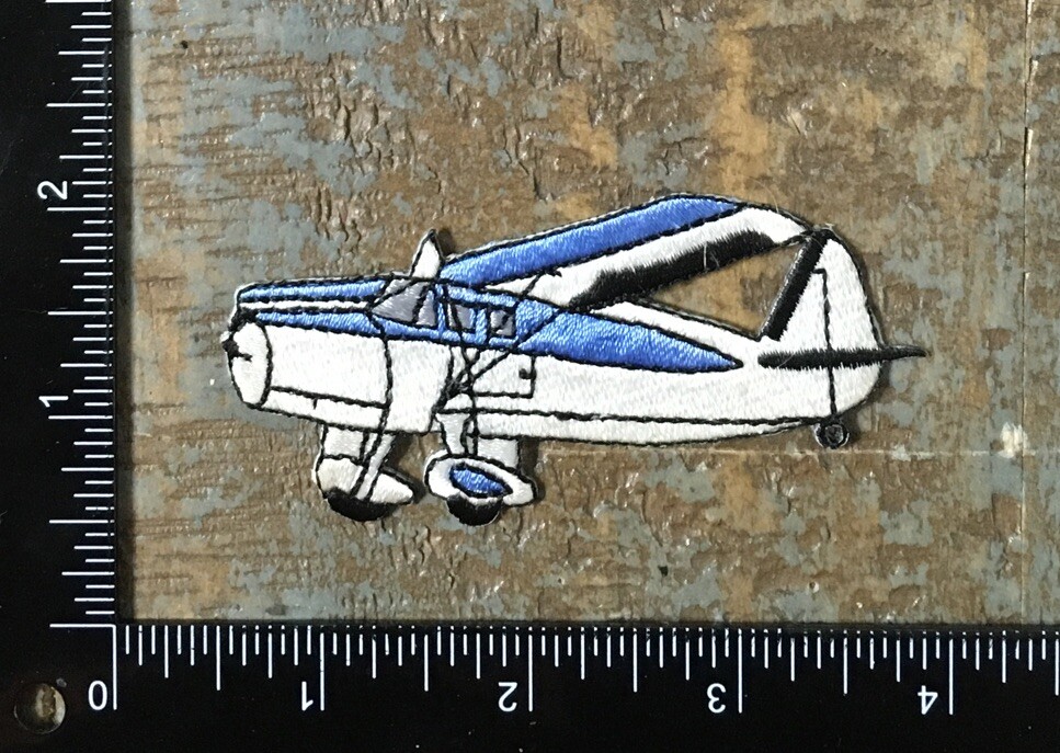 Vintage Blue & White Airplane Embroidered Iron-On Aviation Patch