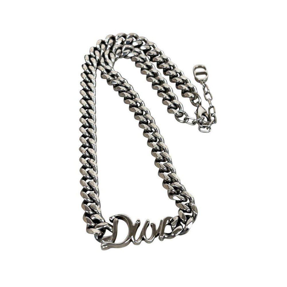 Dior Rare Mens Logo Necklace in Silver Tone