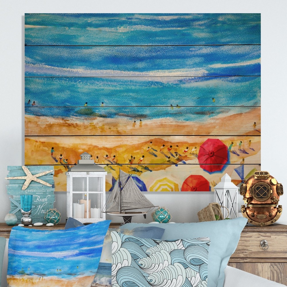 Designart 'Aerial Pastel Beach Miami X' Nautical & Coastal Wood Wall Art -
