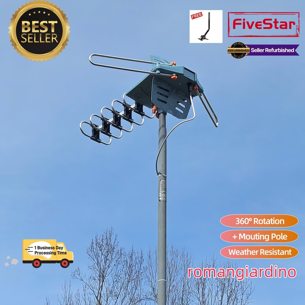 Limited Offer Outdoor TV Antenna Pole Motorized HDTV 4K 360° HDTV Antenna + Pole