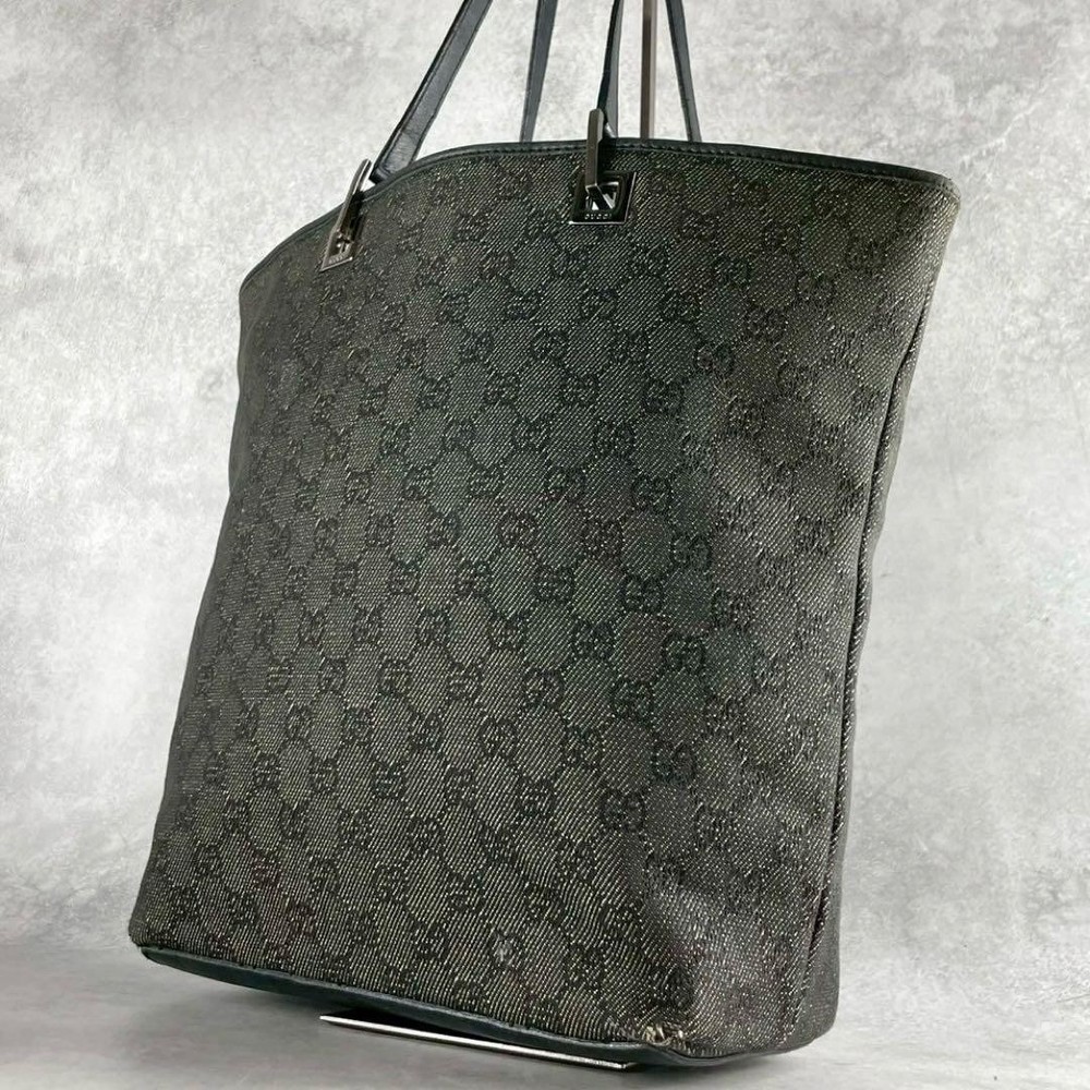 Gucci GG Canvas Leather Tote Bag Black A4 Unisex Pre-Owned