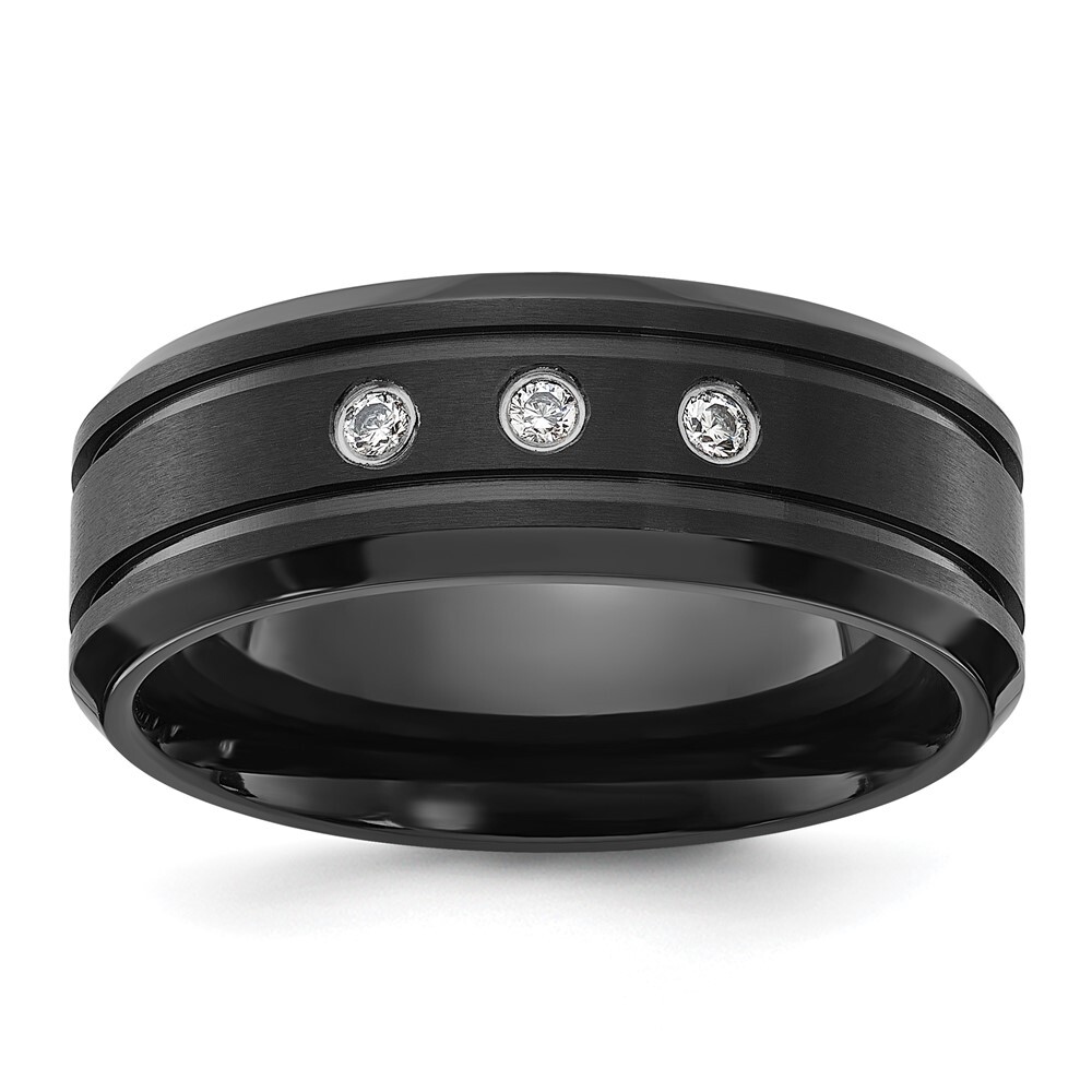 Titanium Black IP-plated Cubic Zirconia 8mm Band Ring Size 8 for Men 8.36gm
