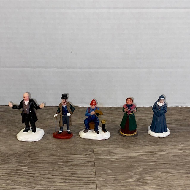 5 Lemax Christmas Snow Village Figures – Caroler, Nun, Fireman & More