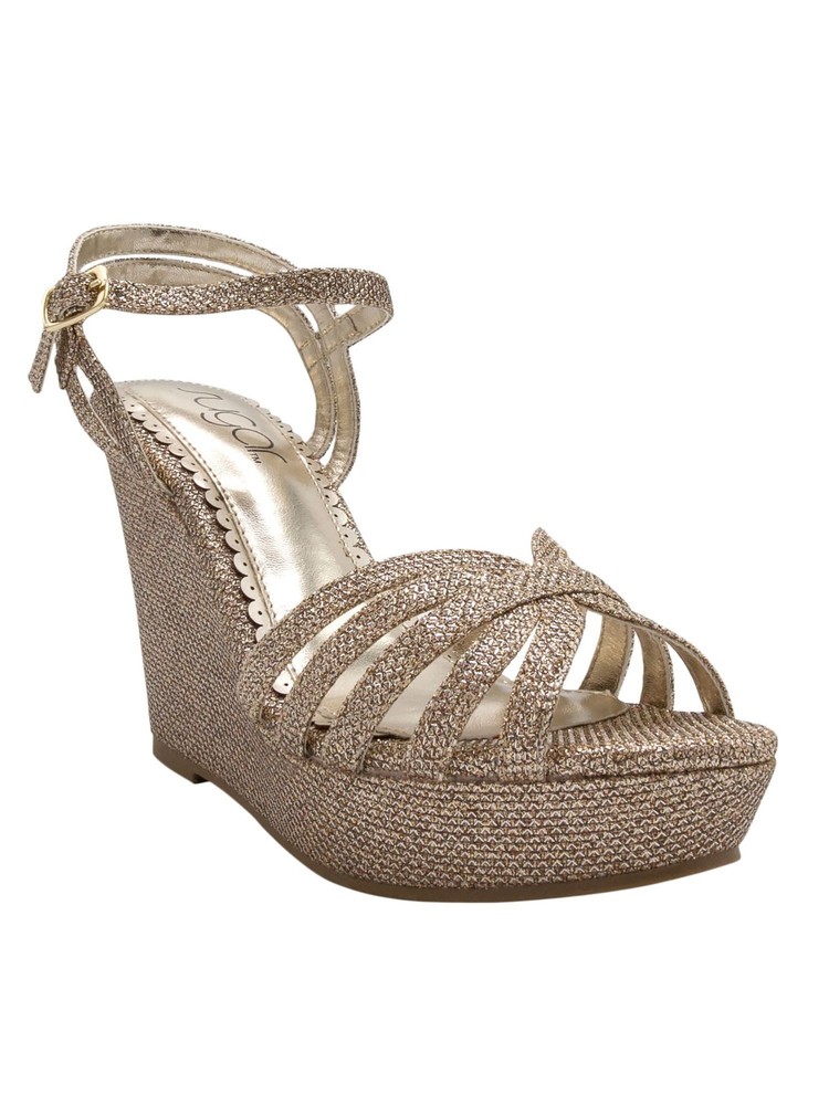 SUGAR Womens Silver Glitter Strappy Capricorn Open Toe Wedge Sandals 8.5 M