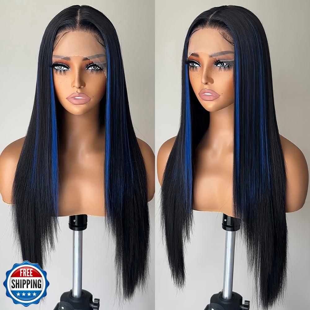 Fabèlle Blue Highlight Glueless Lace Front Straight Wig Long Synthetic Hair