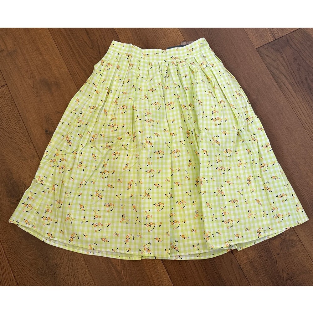 ModCloth Green Gingham Cottage Pleated Skirt NWT Size 2