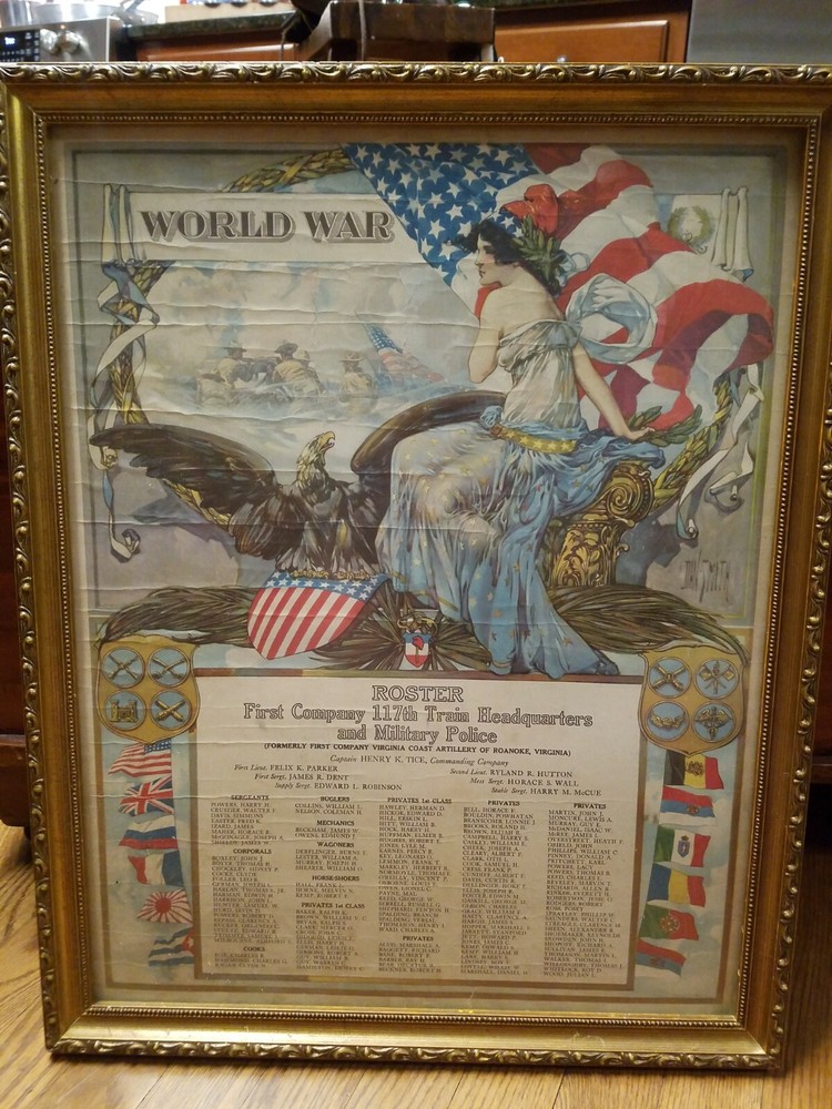 World War I Roster Poster First Company 117th Train Headquarters Military Police