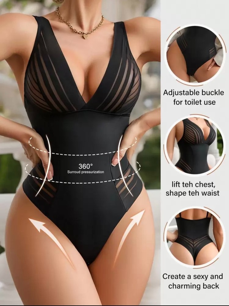 Women's Casual Seamless Shaping One-Piece Bodysuit in Black SIZE XL