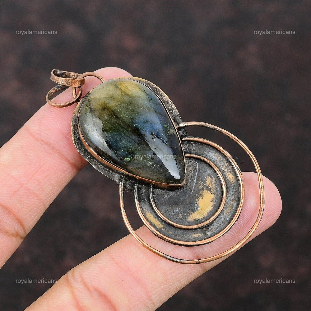 Labradorite Stone Copper Handmade Art Deco Pendant for Mother's Day Gift-image