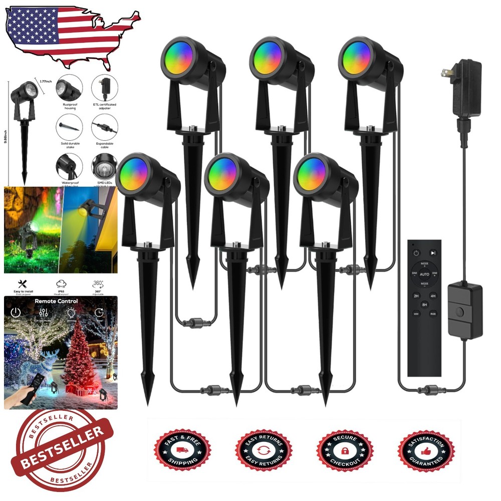 IP65 Waterproof RGBW LED Outdoor Landscape Lights with Remote Control - 6 Pack