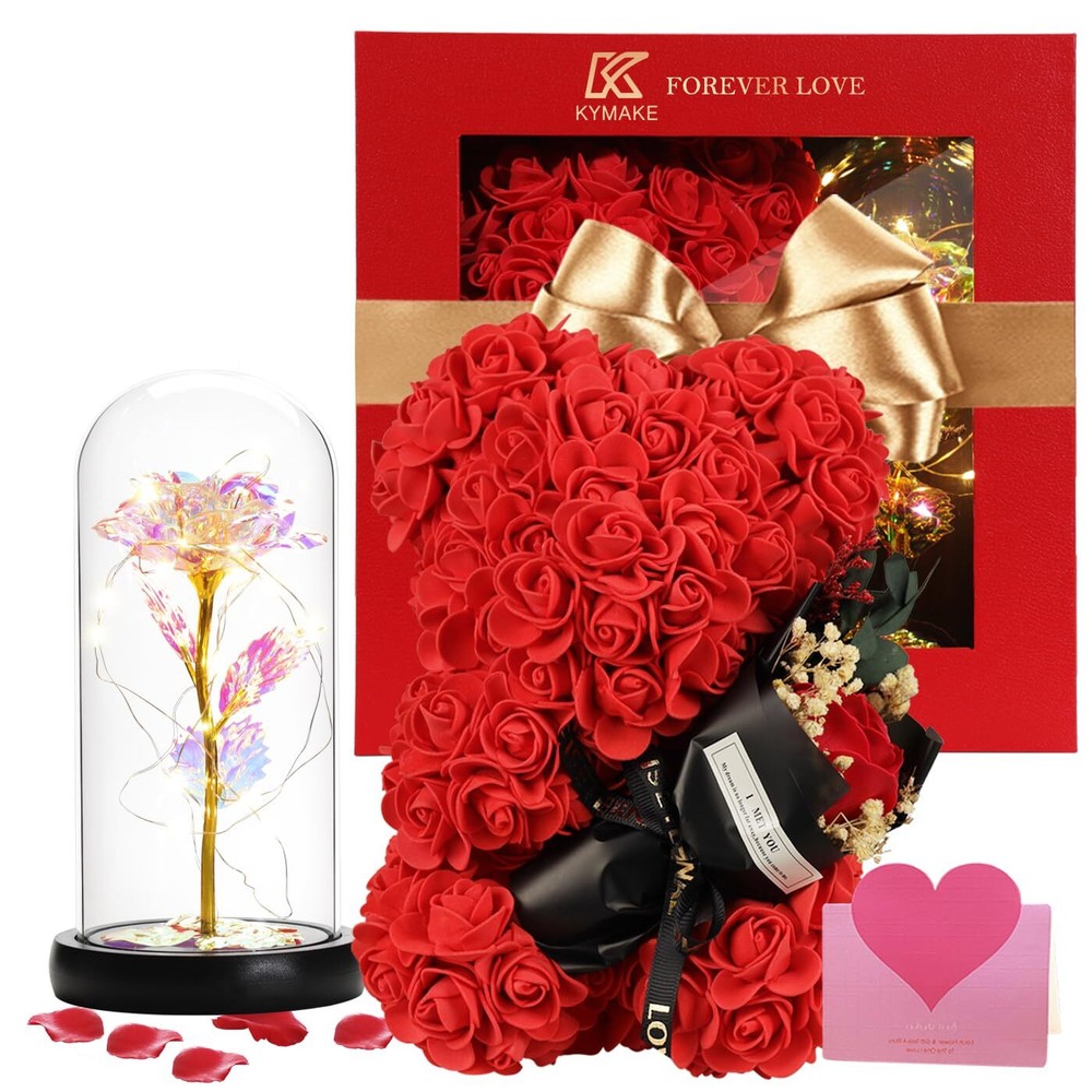 Valentines Day Rose Bear Gift for Women with Never Fade Roses-image