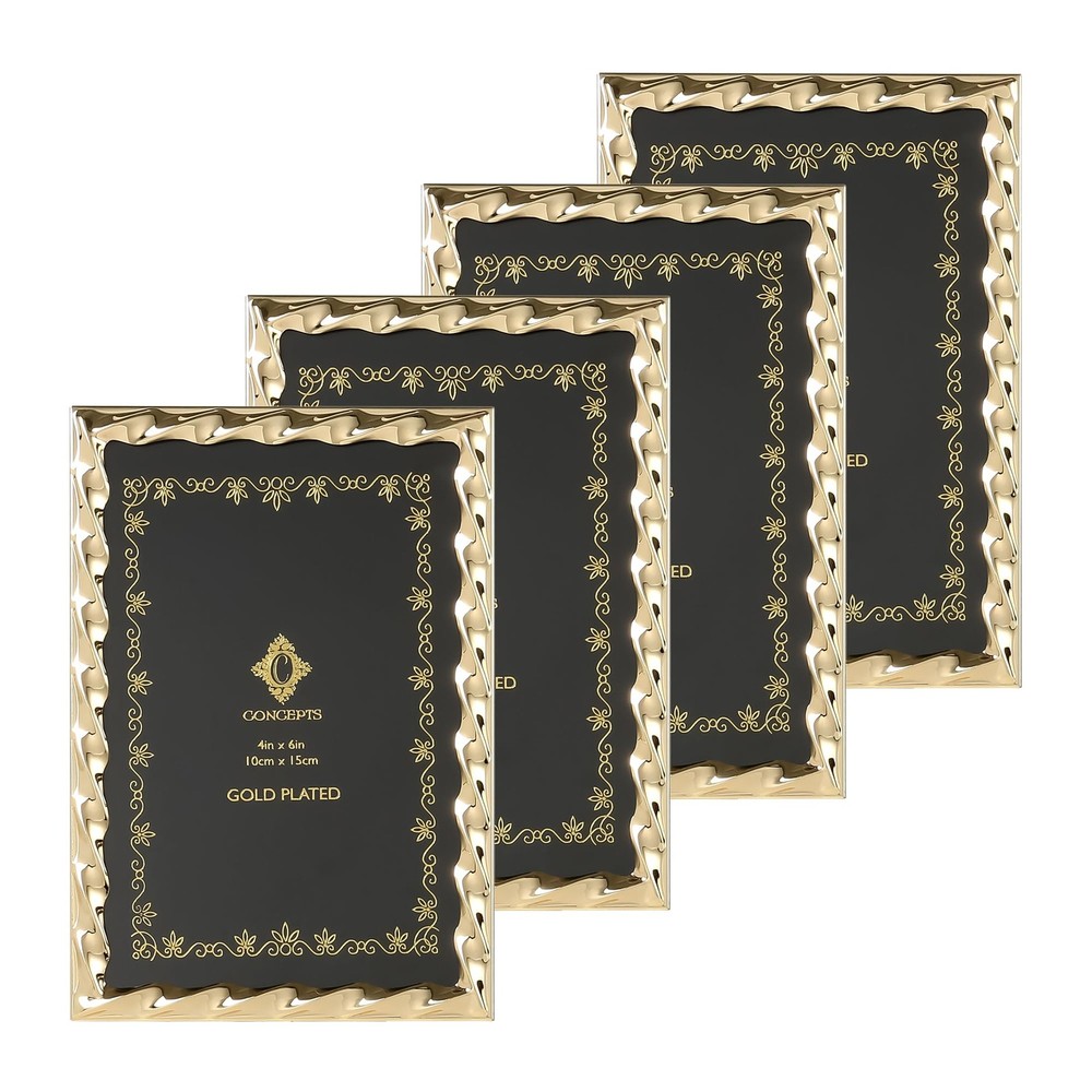 6-Pack 4x6 Gold Twist Textured Metal Photo Frames for Family Pictures - Elegant Display