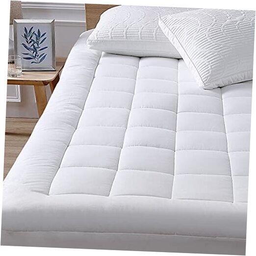 Mattress Pad Cover Cooling Mattress Topper Pillow Top with Down Queen White