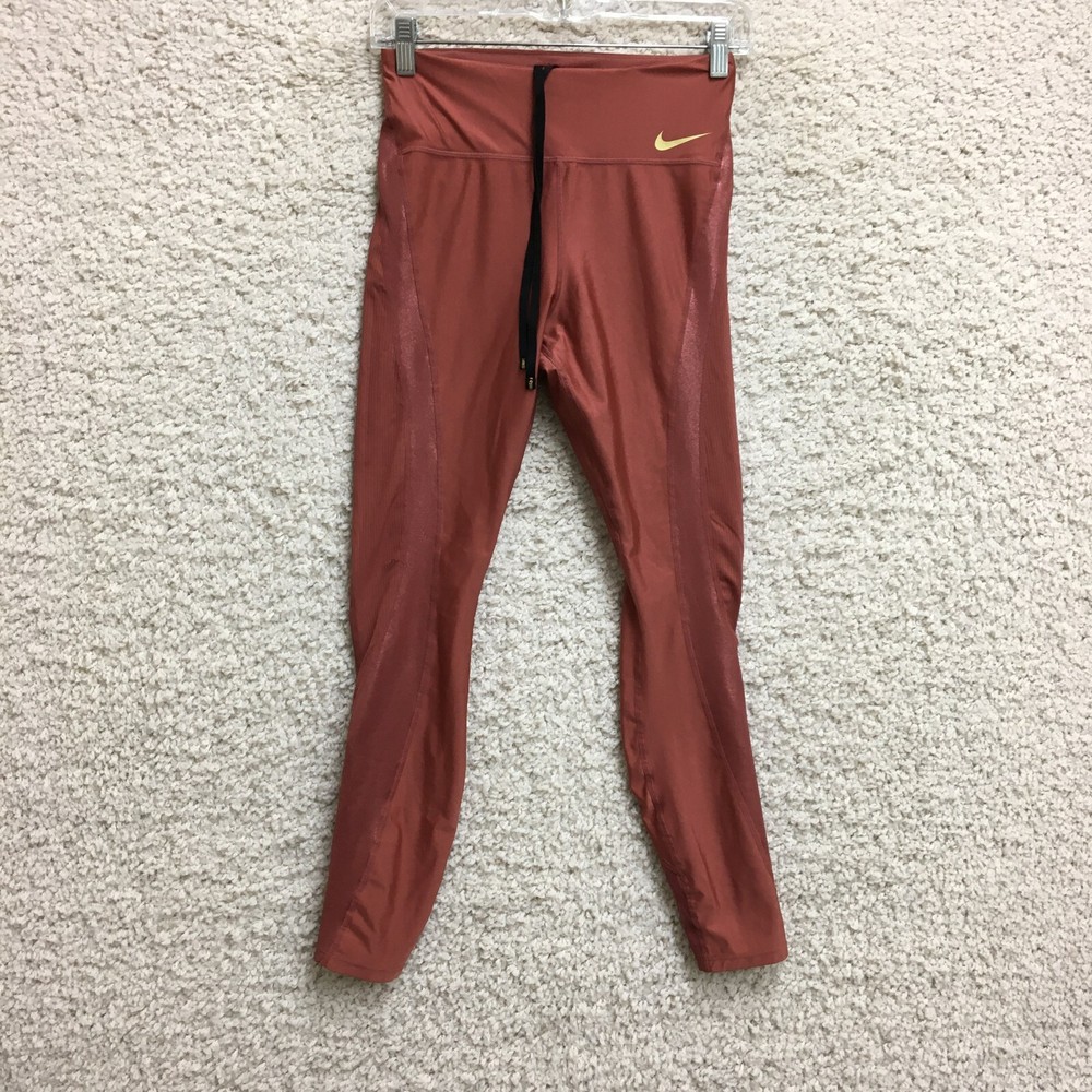 Nike Dri-FIT Red Shimmer Swoosh Logo Leggings for Women Size S