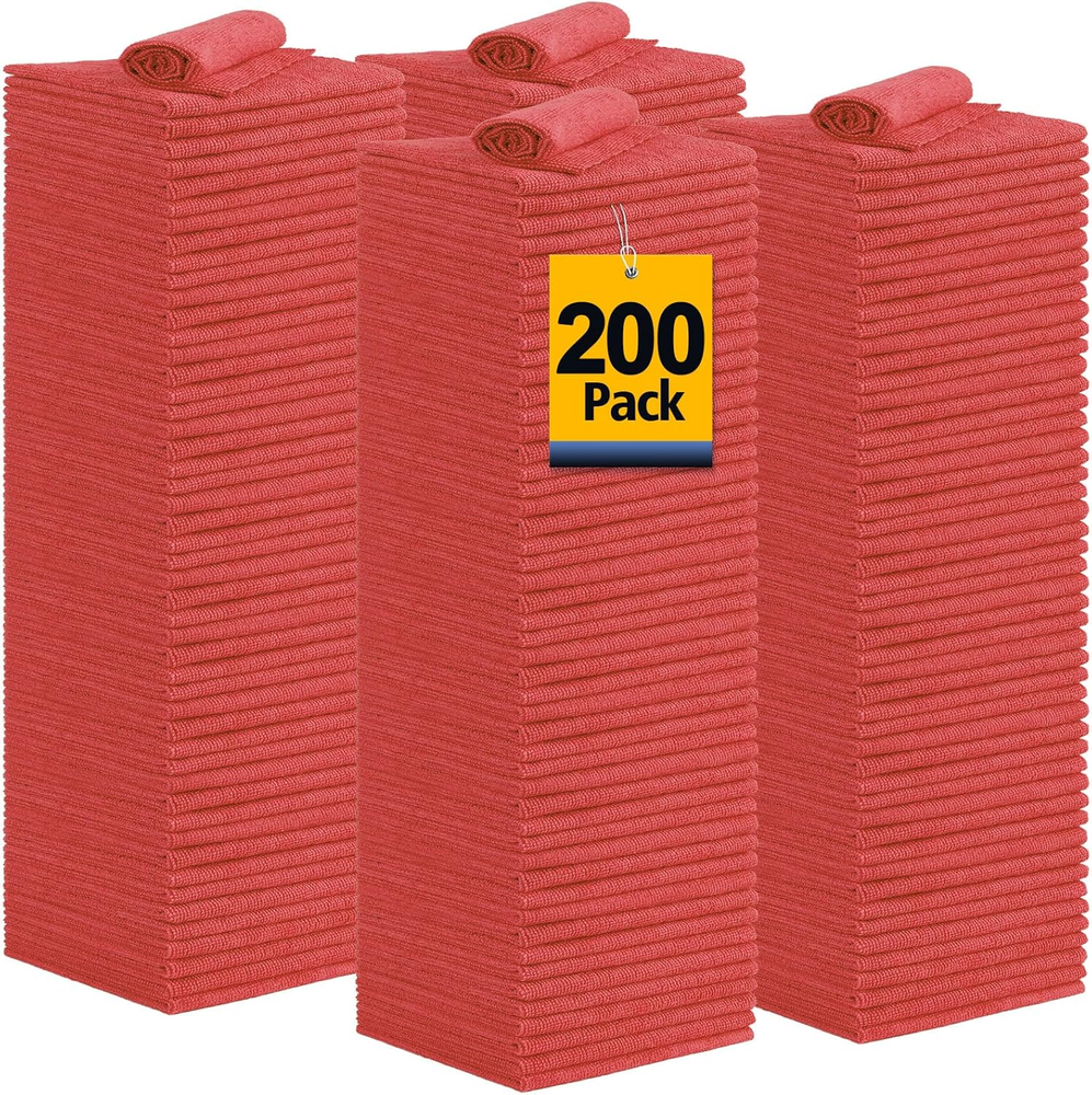 200-Pack Bulk Microfiber Cleaning Rags - Reusable Lint-Free Shop Towels