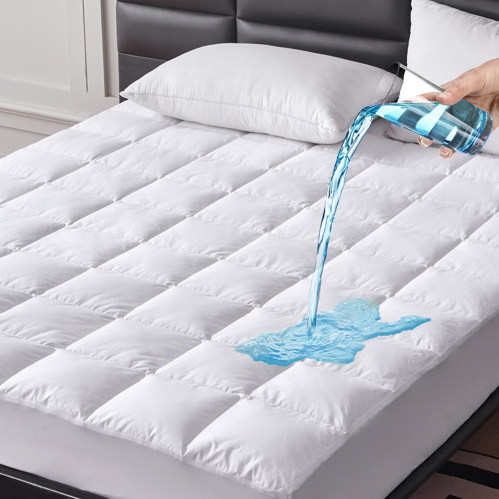 Goose Feathers Down Mattress Pad, Quilted Queen Size Mattress Protector Water...