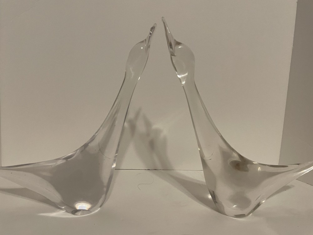 Set of 2 9 Swan/Goose/Duck Swedish Lead Crystal Figurines