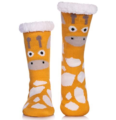 Womens Winter Slipper Socks With Grippers Cozy Warm Cute Fuzzy Slipper Giraffe