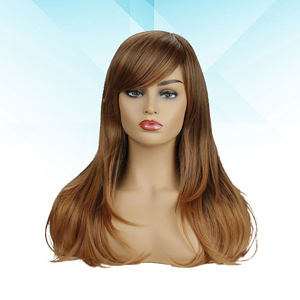 Long Brown Layered Human Hair Wig Headband for Women Black Miss Style