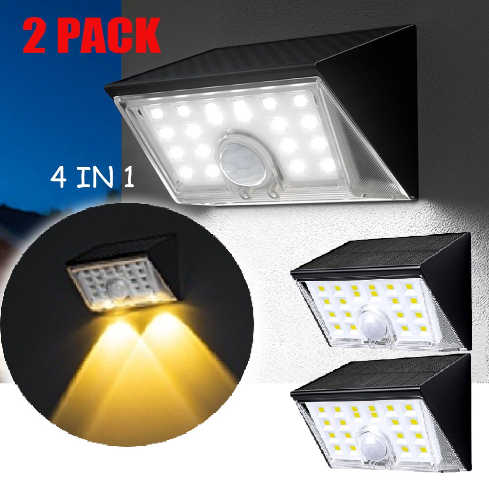 2 Pack Solar Fence Lights Outdoor 4 Modes Motion Sensor Wall Security Lights