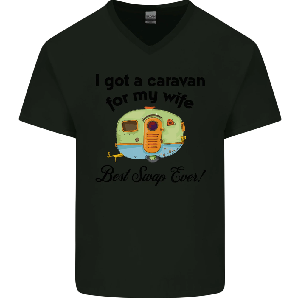 A Caravan for My Wife Caravanning Funny Mens V-Neck Cotton T-Shirt