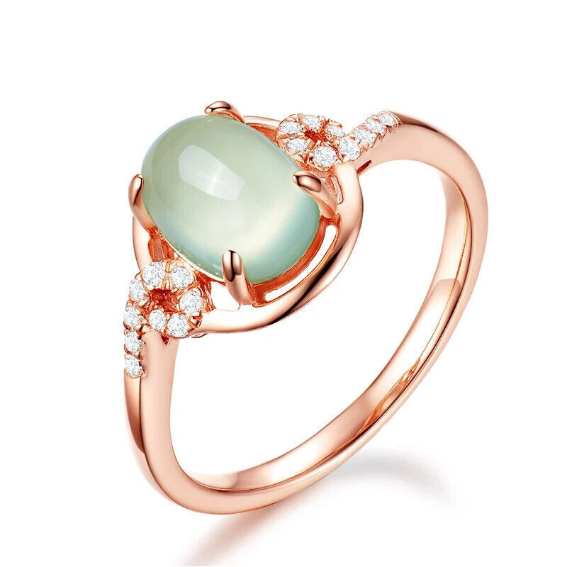 Natural Jade Rings Amulet Carved Gemstone Real Jewelry Rose Gold Plated Luxury