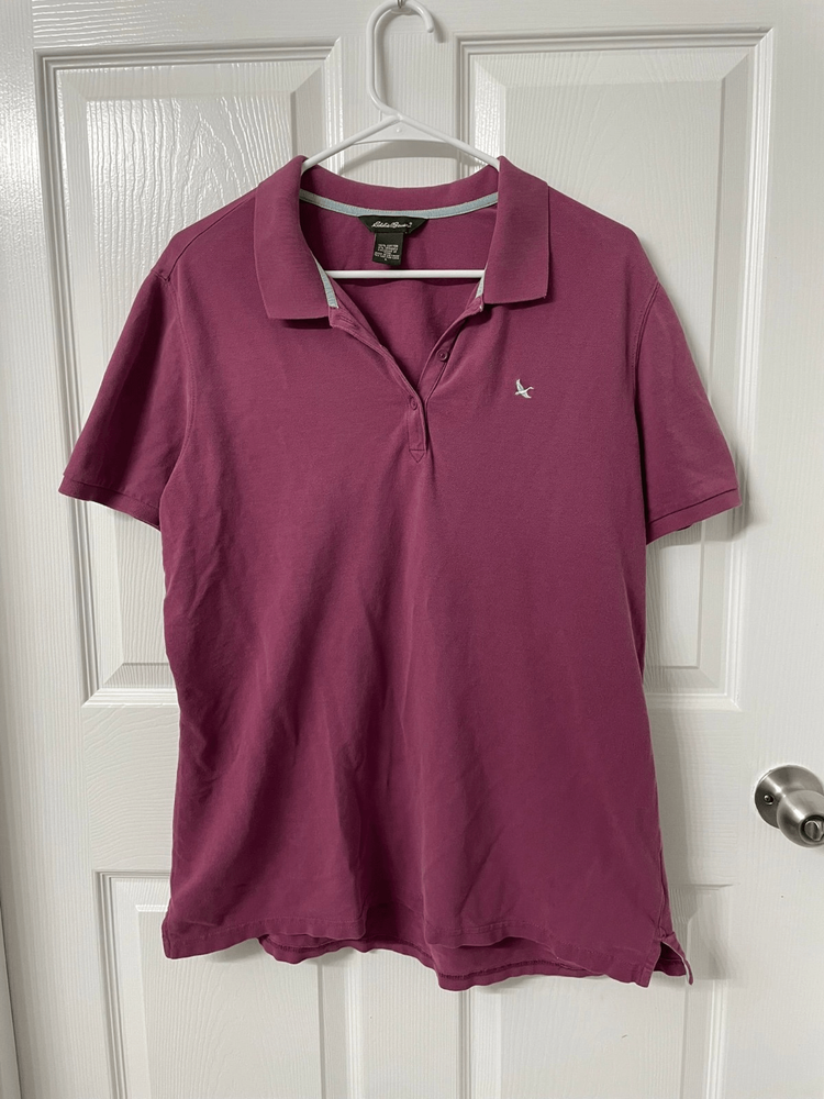 Eddie Bauer Women’s Polo Shirt Size L Pink Cotton Stretch Short Sleeve