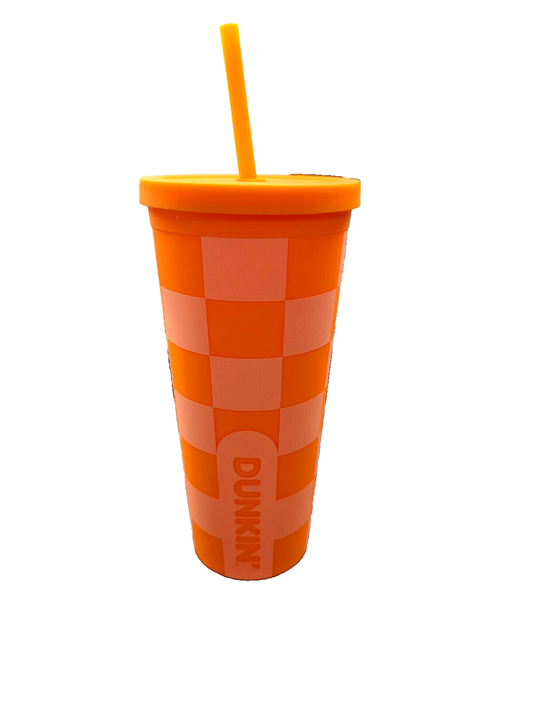 Dunkin Donuts Orange or Pink 24oz Checkered Tumbler Limited Edition