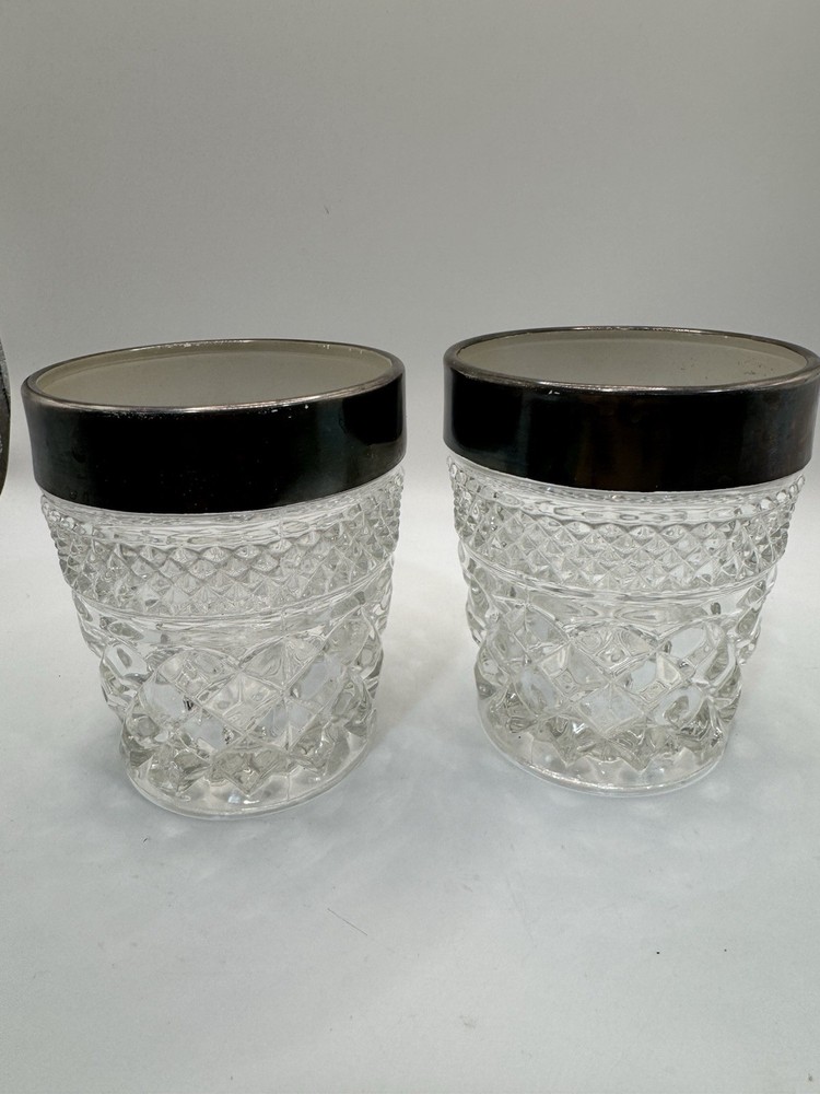 Vintage Anchor Hocking Silver Banded 10oz Rocks Glasses Set of 2