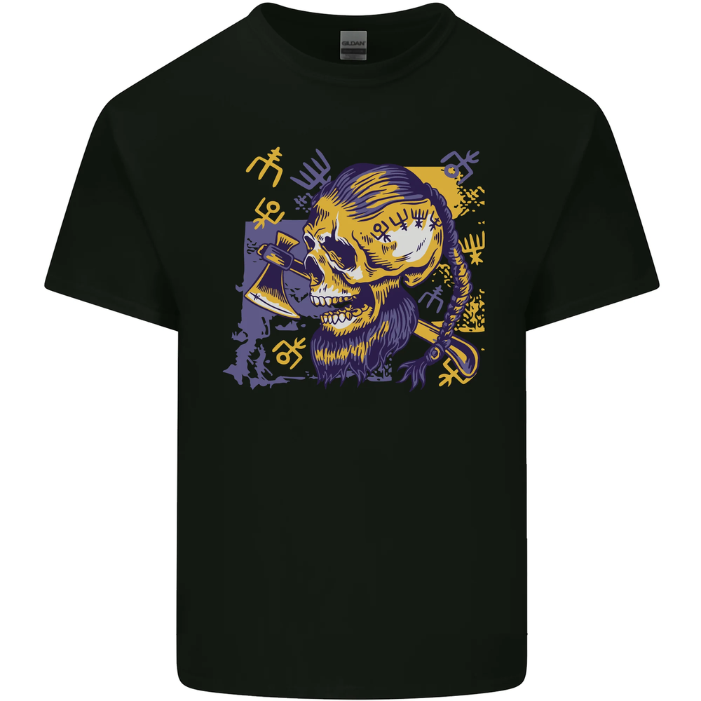 Viking Symbols Skull Mens Cotton T-Shirt Tee Top