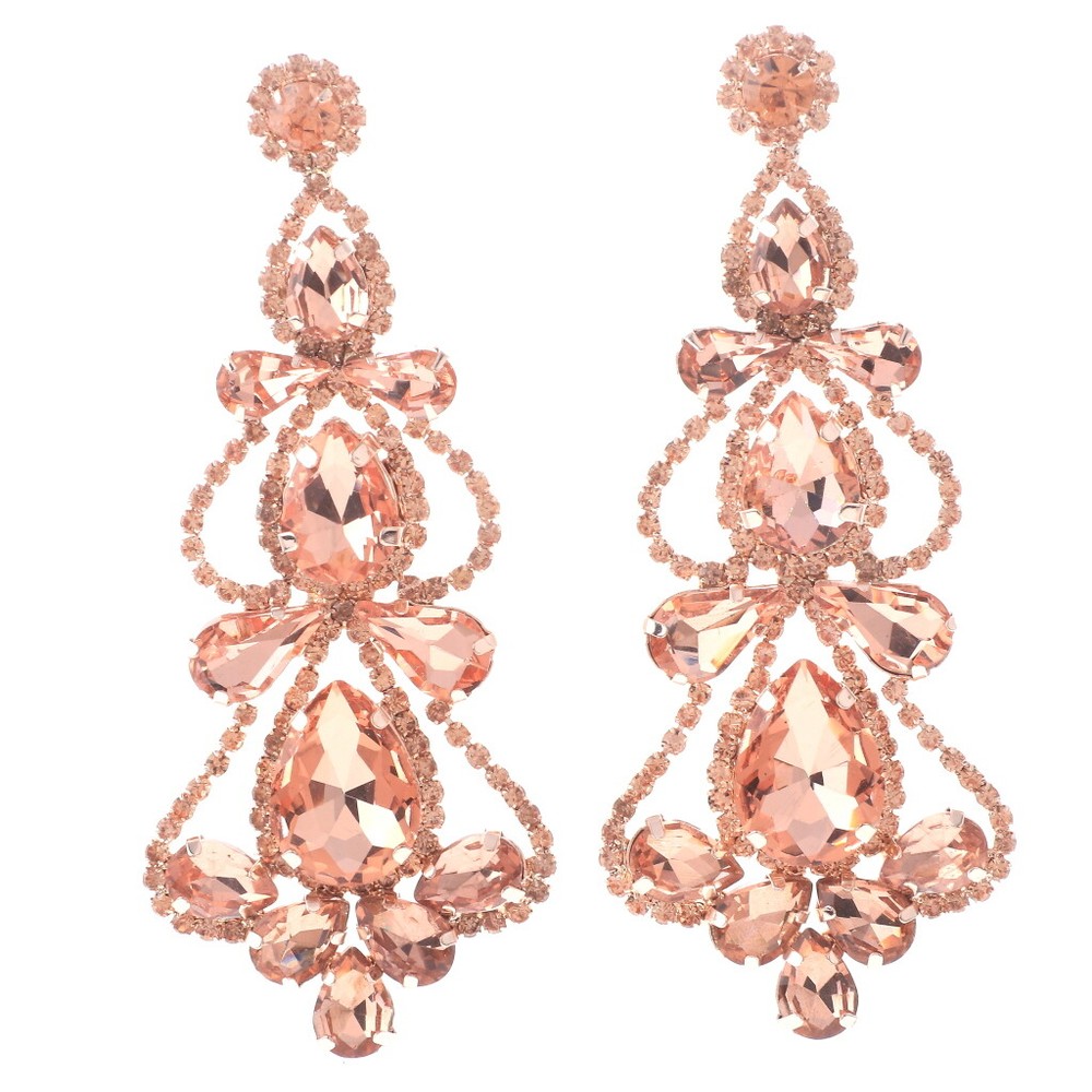 Rose Gold Tone Metal Rhinestone Drop Post Earrings ESE2871-PCH