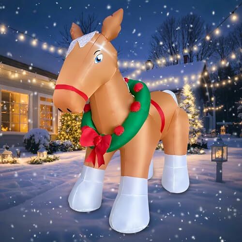 5 FT Christmas Inflatable Horse Decoration, LED Lighted Xmas Horse Blow Up