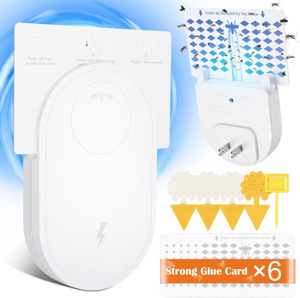 Fly Trap Indoor(1 Device + 6 Glue Cards) Plug-inFruit Fly Traps [Clearance Sale]-image