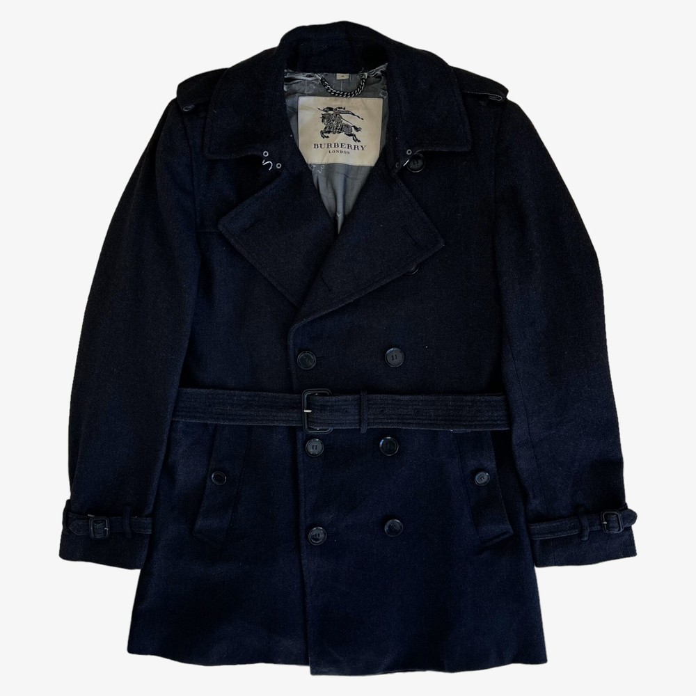 Vintage Y2K Burberry Navy Double Breasted 90s Pea Coat