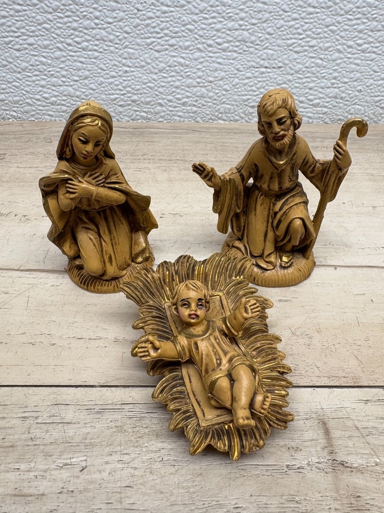 Vtg Italy Nativity 3psc Set Holy Family Baby Jesus Mary & Josef