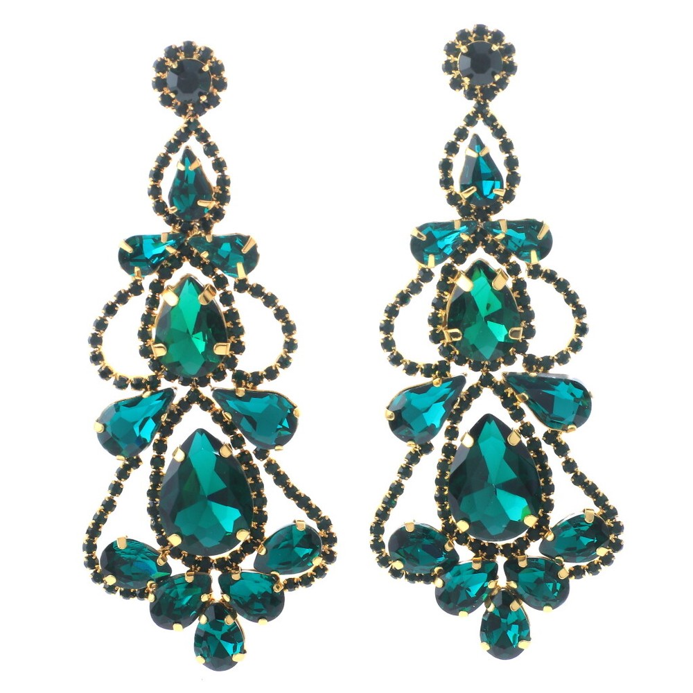 Gold Tone Metal Rhinestone Drop Post Earrings ESE2871-EME