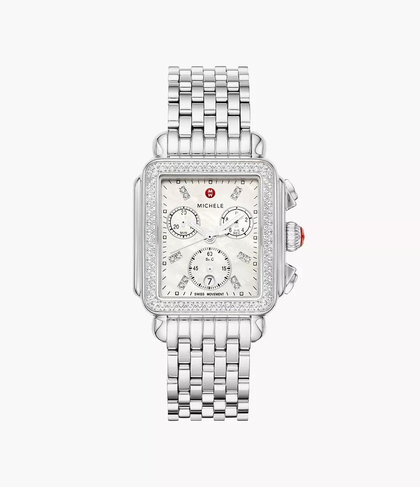 MICHELE Deco 35mm Diamond Stainless Steel Watch