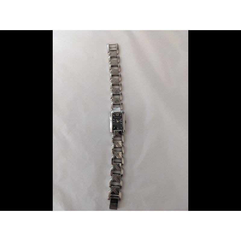 Burberry Silver Tone Rectangular Watch with Black Dial BU4210 8in working