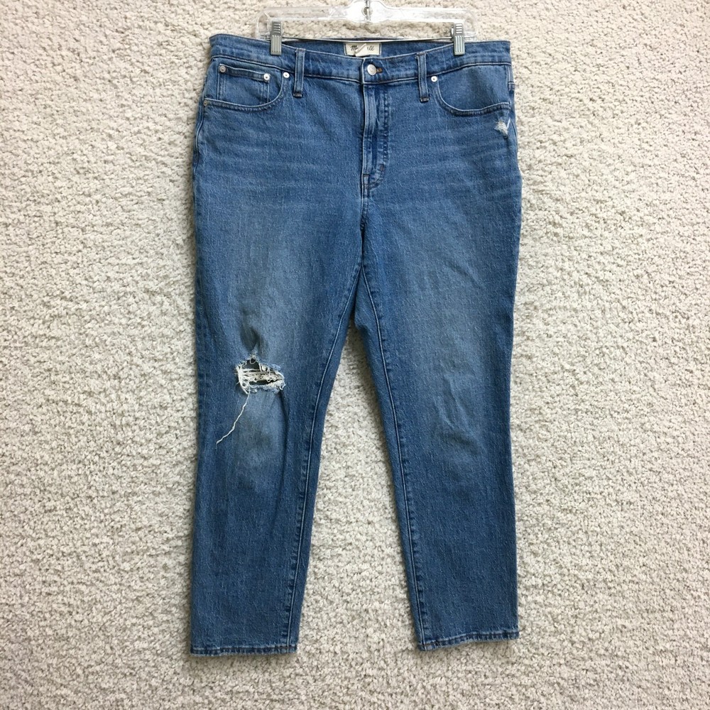 Madewell Womens 32 Mid Rise Perfect Vintage Tapered Distressed Blue Jeans
