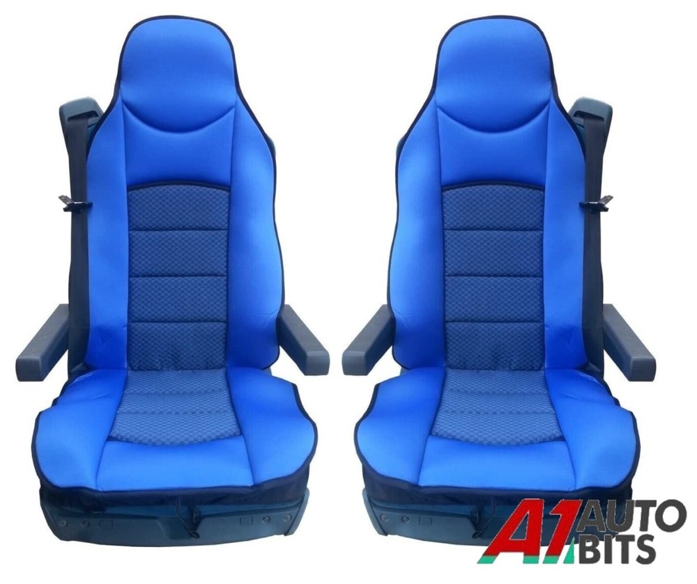 Blue Padded Fabric Premium Seat Covers X2 For MAN TGX Euro 6 2019 EfficientLine