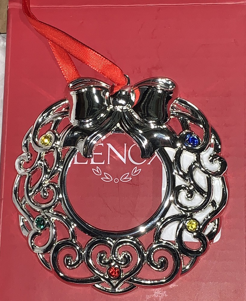 New LENOX Sparkle & Scroll Collection Silverplated WREATH Ornament Multi-Color