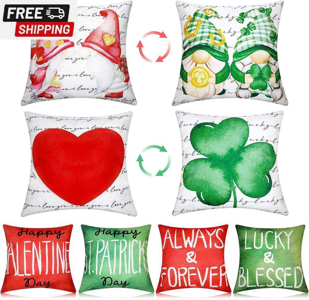 St. Patrick'S Day Pillow Covers 18X18 Set of 4 Double Sided Holiday Decor Shamro
