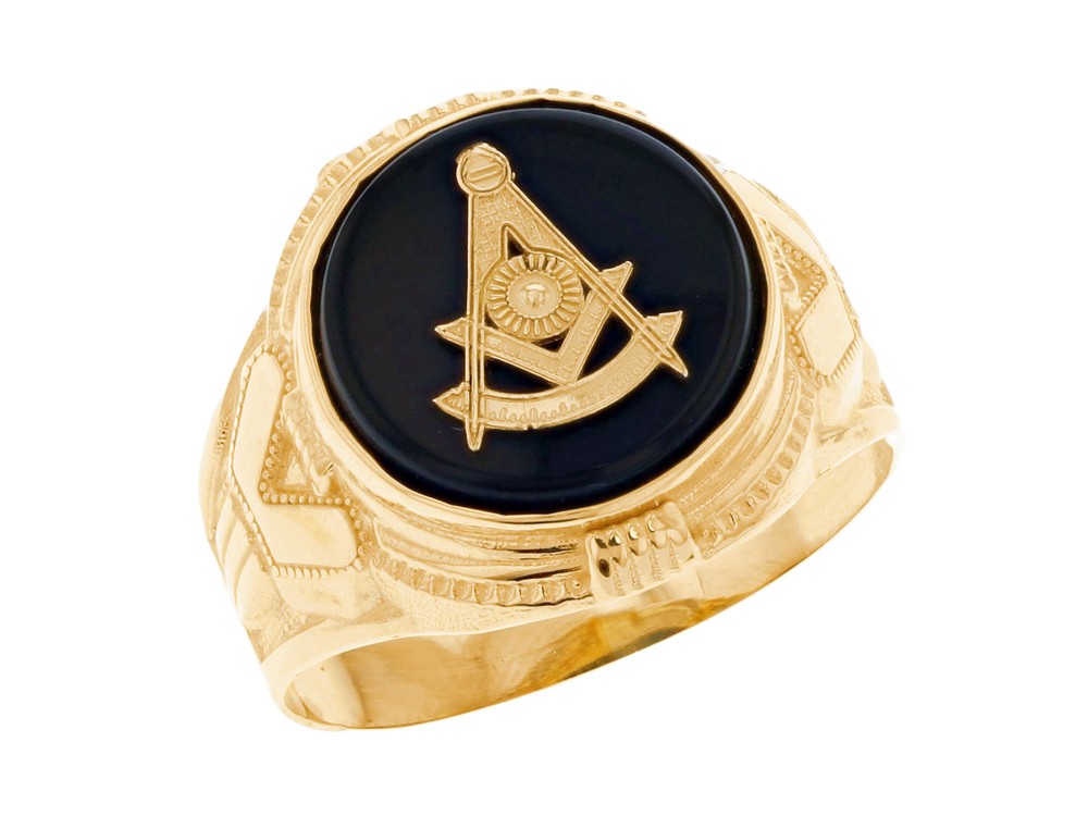 10k or 14k Gold Past Master Freemason Masonic Onyx Mens Ring
