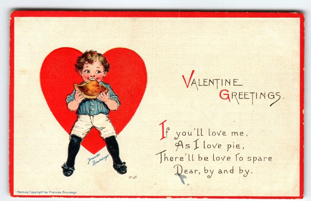Frances Brundage Valentine Postcard Boy Eats Slice Of Pie Ser 414 Gabriel Signed