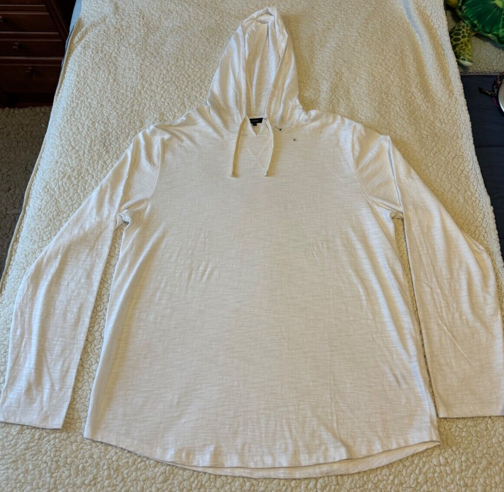 Vince Men’s 100% Cotton Casual Hooded Long Sleeve Ivory Pull Over Shirt Sz XL