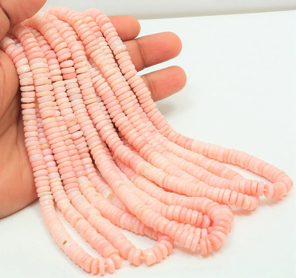 Natural Pink Smooth Opal Round Tyre Beads 16-inch Strand 7mm-9mm Gorgeous Pink Gemstones